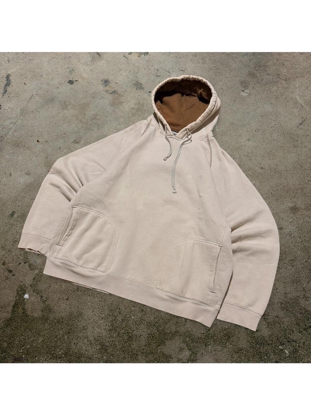Vintage Columbia Sportswear Cream Hoodie Brown Lined Hood Y2K Gorpcore XL
